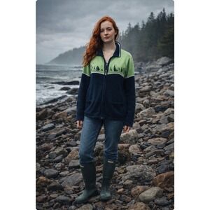 Vintage Allison Daley Nautical Sailboats‎ Zip Up Coastal Grandma Sweater Size L